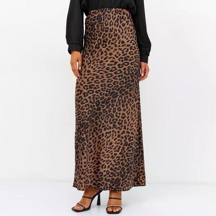 Virelle Leopard Satin Midi Skirt