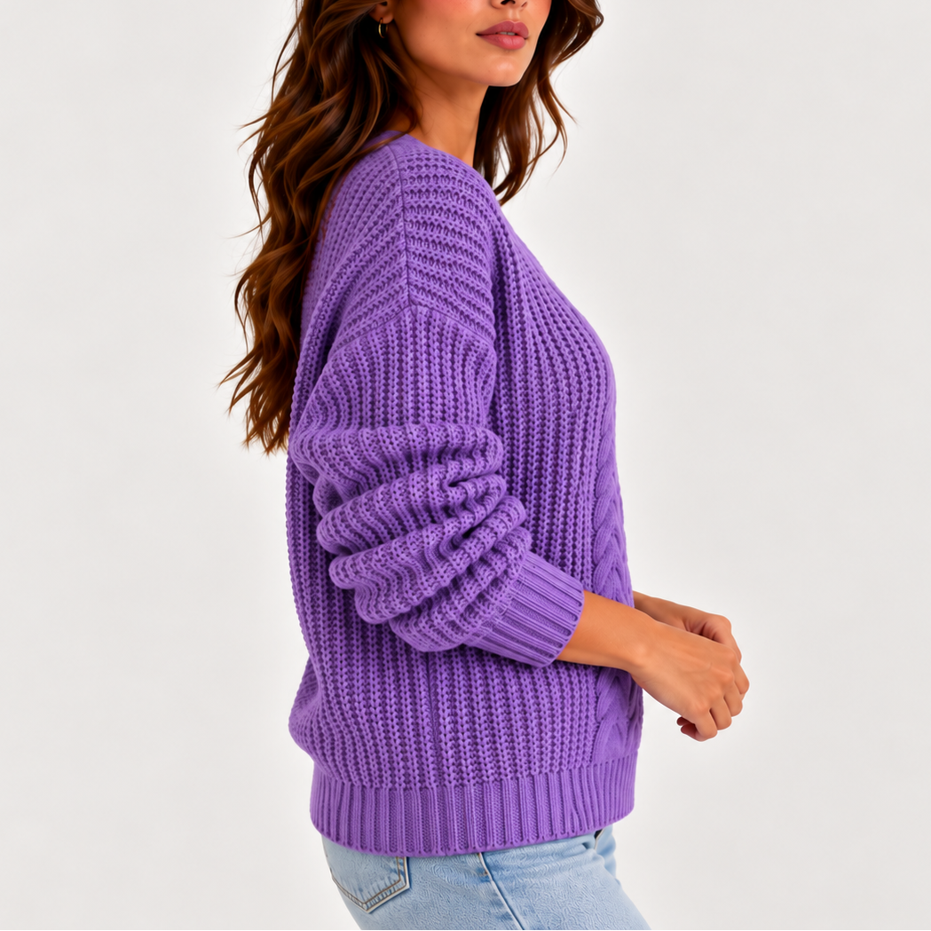 Lydia | Women's Cable Knit V-Neck Jumper Long Sleeve