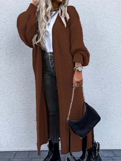 Sidonia | Women's Long Chunky Knit Cardigan Side Slits Open Front