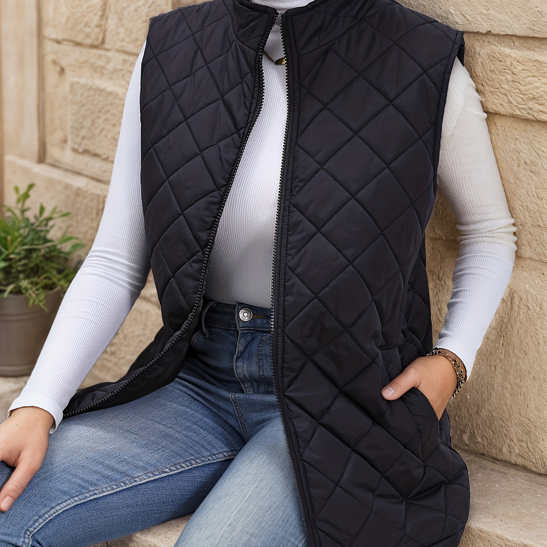 Eileen | Diamond-Quilted Longline Gilet