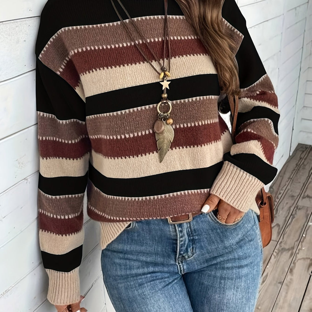 Delphine | Women's Striped Crew Neck Knitted Jumper Loose Fit
