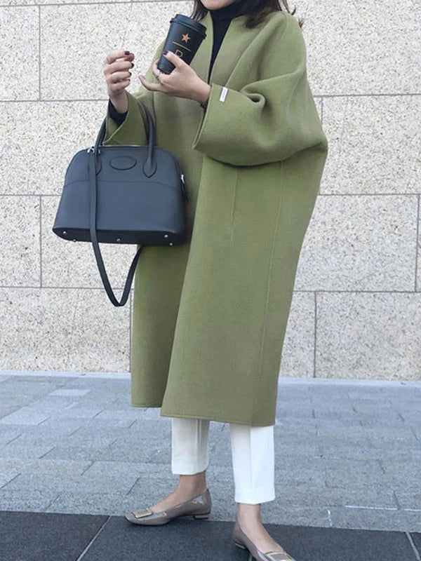Cora | Women's Longline Wool-Blend Coat Open Front Three-Quarter Sleeves