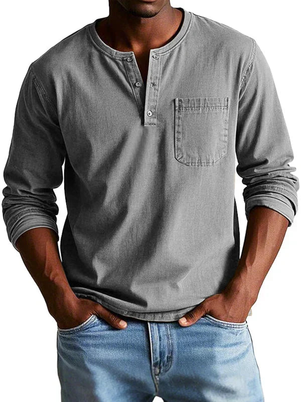 Philipp | Men's Long Sleeve Henley Shirt Relaxed Fit Button Placket