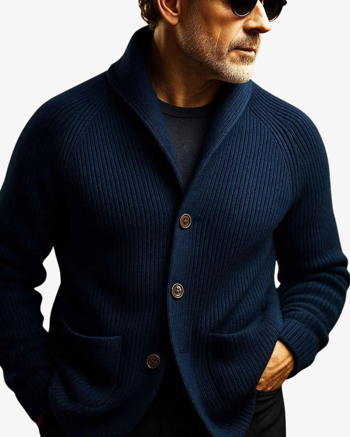 Elliot | Men's Knitted Cardigan Button Up Long Sleeve Structured