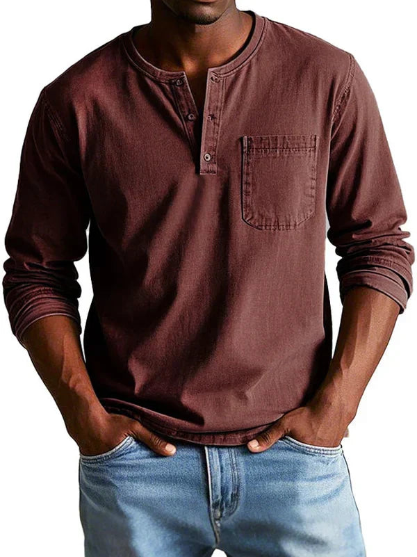 Philipp | Men's Long Sleeve Henley Shirt Relaxed Fit Button Placket