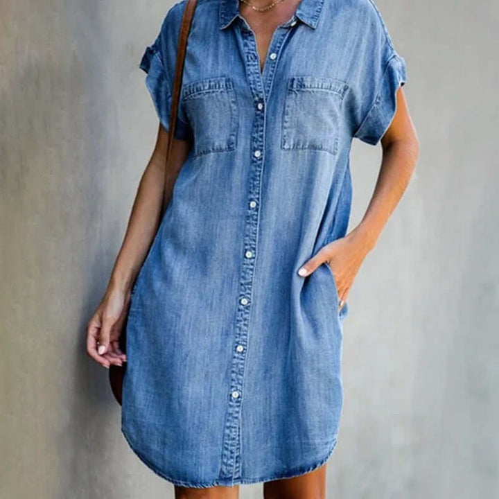 Flattering Denim Dress with Tummy Coverage