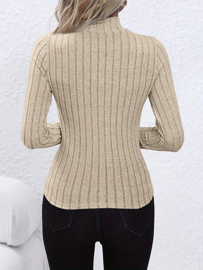 Sabina | Women's Ribbed Long Sleeve Top Stand Collar Slim Fit