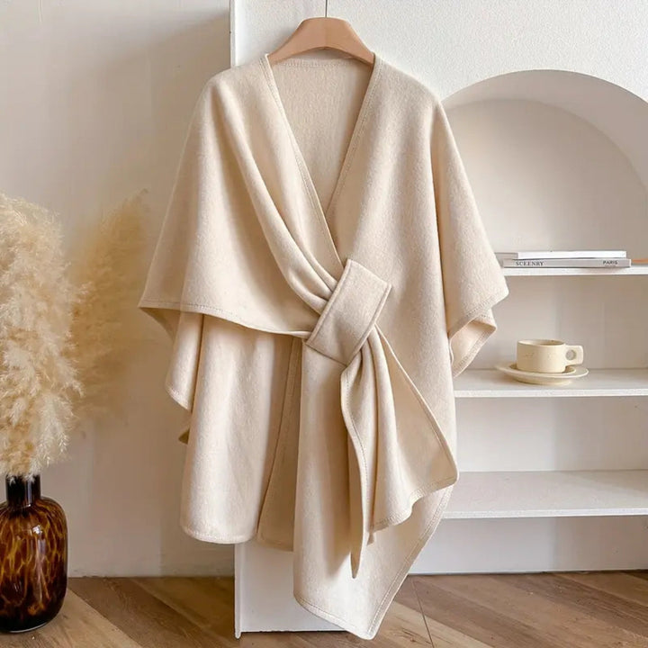 Women’s Belted Poncho Coat – Windproof Layer for Autumn and Winter