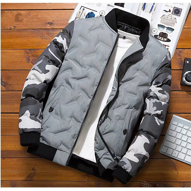 Ralph | Men's Padded Bomber Jacket Camouflage Sleeves Ribbed Cuffs