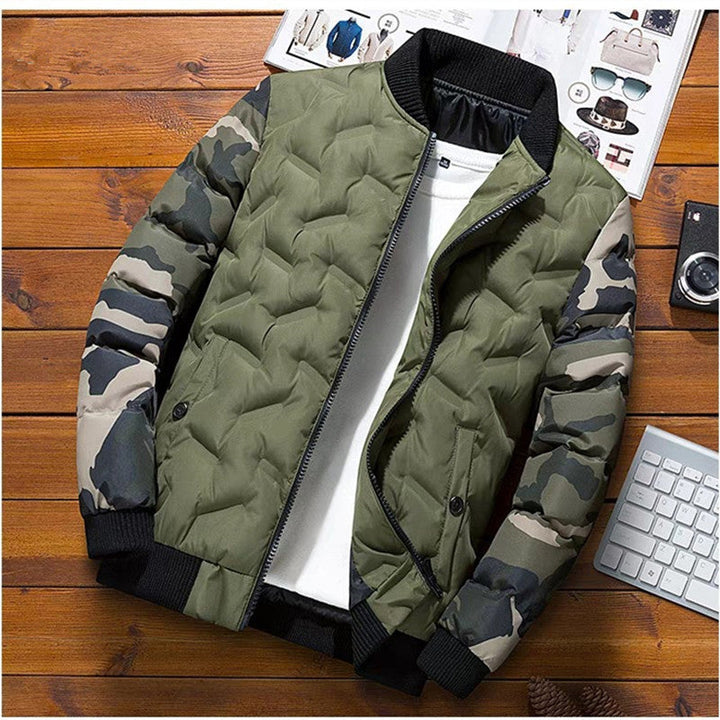 Ralph | Men's Padded Bomber Jacket Camouflage Sleeves Ribbed Cuffs
