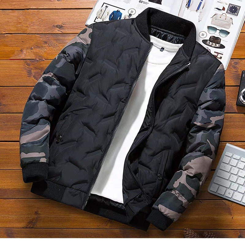 Ralph | Men's Padded Bomber Jacket Camouflage Sleeves Ribbed Cuffs