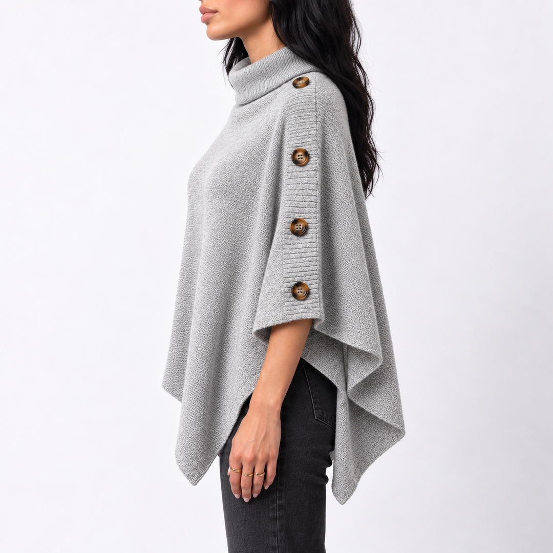 Marina | Women's Knitted Roll Neck Poncho Asymmetric Hem