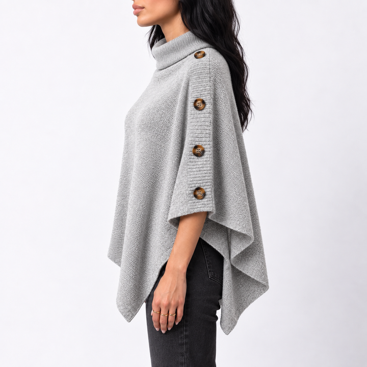 Marina | Women's Knitted Roll Neck Poncho Asymmetric Hem