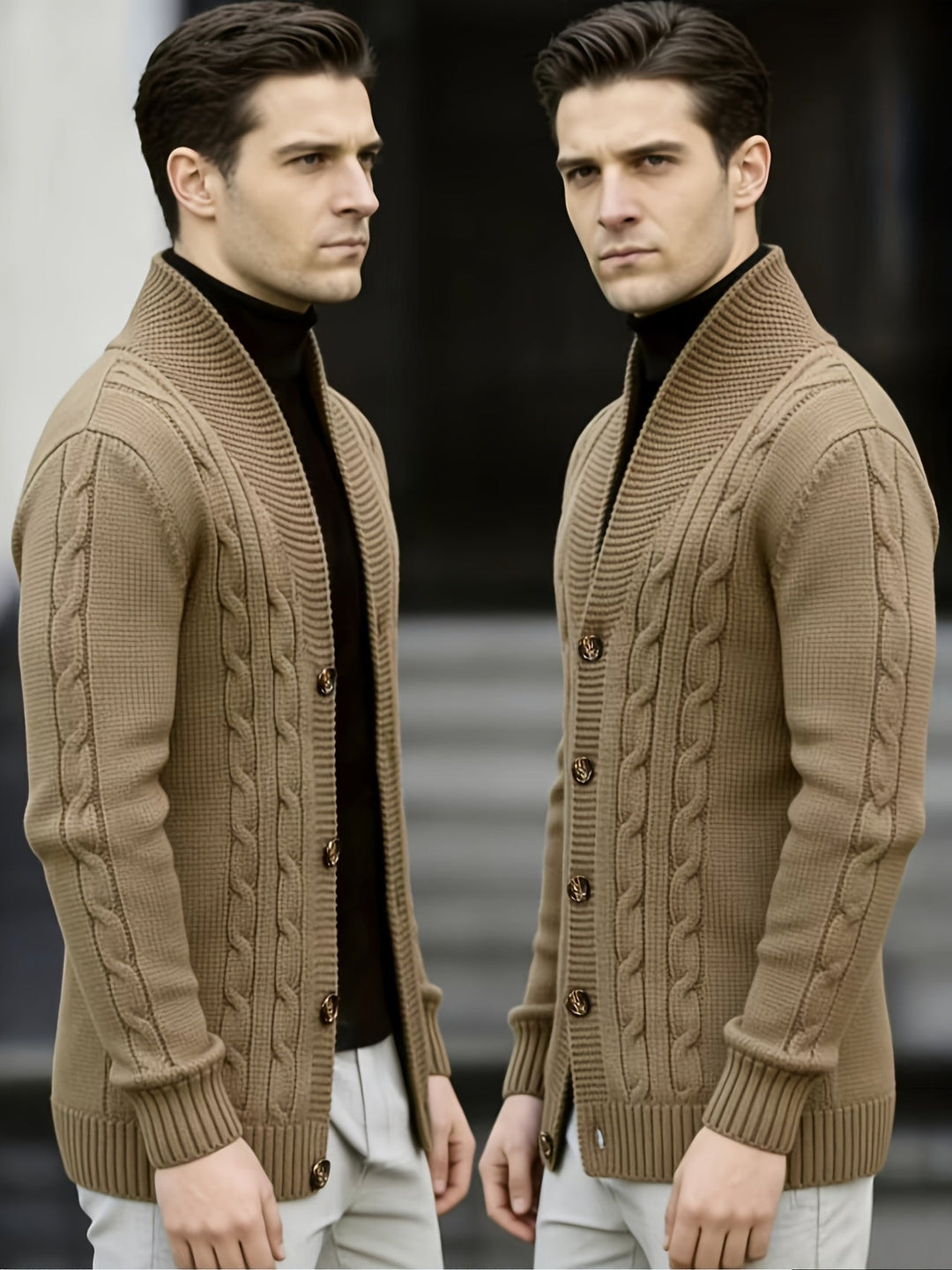 Donovan | Men's Cable Knit Cardigan Button Front Long Sleeve