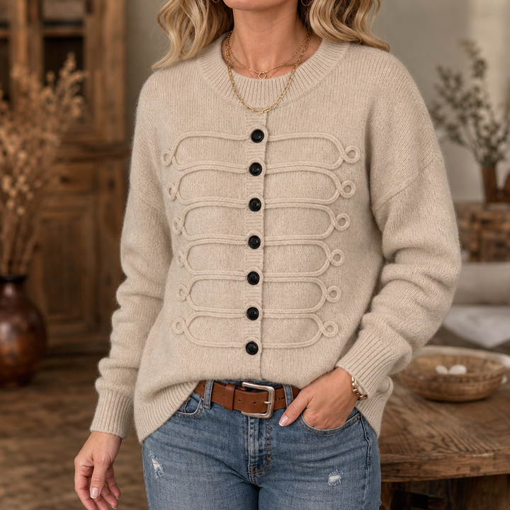 Clara | Women's Wool Knitted Jumper Braided Cord & Button Details