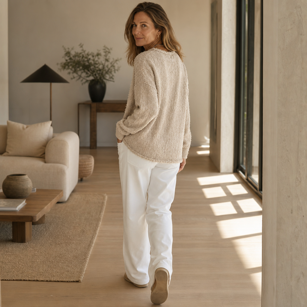 Mila | Women's Chunky Knit Henley Jumper Marl Texture Dropped Shoulder
