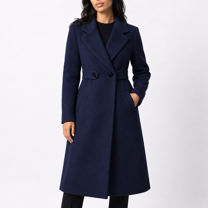 Rosamund | Women's Long Belted Wool Coat Wide Notched Lapels