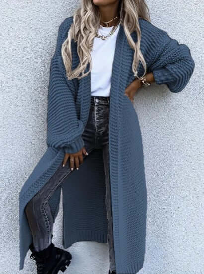 Sidonia | Women's Long Chunky Knit Cardigan Side Slits Open Front