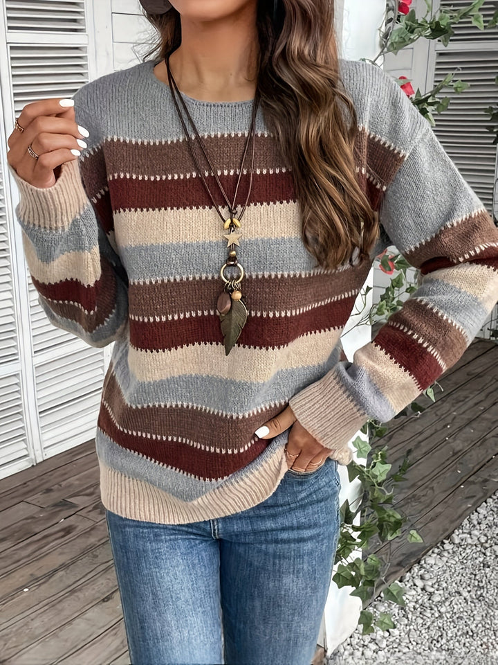 Delphine | Women's Striped Crew Neck Knitted Jumper Loose Fit