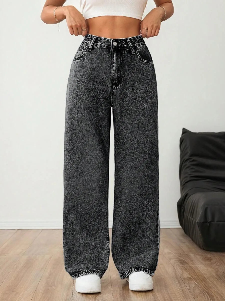 Beatrix | Women's Wide Leg Jeans Mid Rise Pleated Front Washed Denim