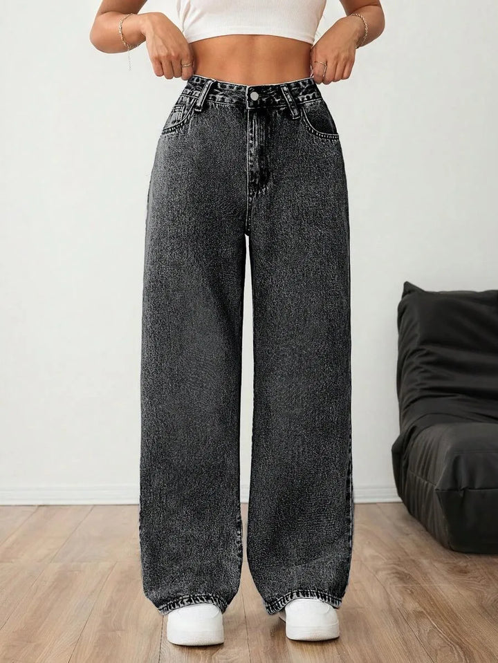 Beatrix | Women's Wide Leg Jeans Mid Rise Pleated Front Washed Denim