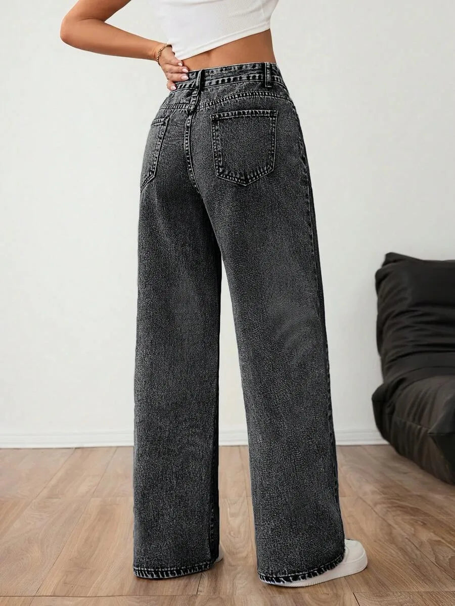Beatrix | Women's Wide Leg Jeans Mid Rise Pleated Front Washed Denim