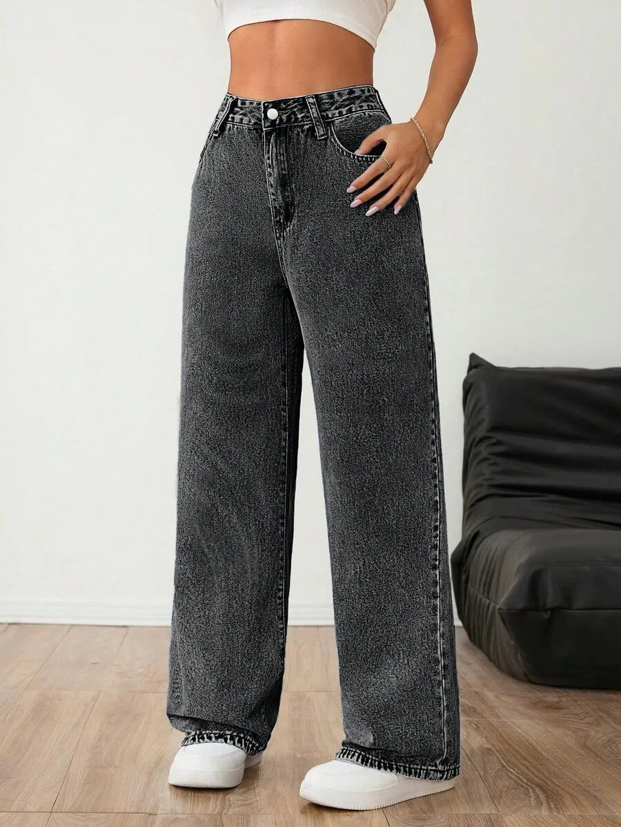 Beatrix | Women's Wide Leg Jeans Mid Rise Pleated Front Washed Denim