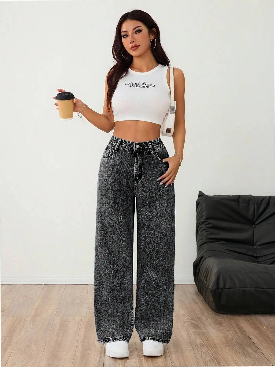Beatrix | Women's Wide Leg Jeans Mid Rise Pleated Front Washed Denim