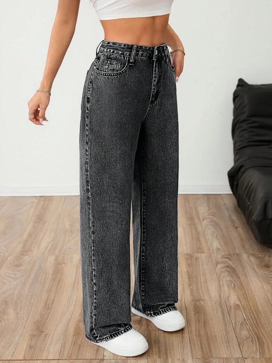 Beatrix | Women's Wide Leg Jeans Mid Rise Pleated Front Washed Denim
