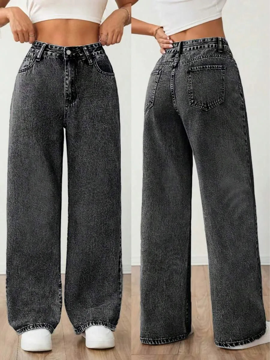 Beatrix | Women's Wide Leg Jeans Mid Rise Pleated Front Washed Denim