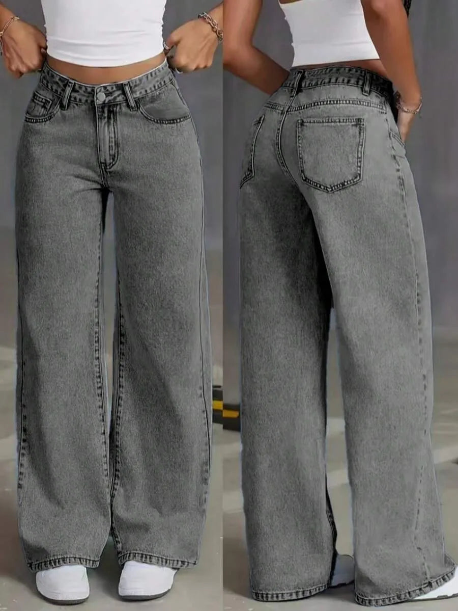 Beatrix | Women's Wide Leg Jeans Mid Rise Pleated Front Washed Denim