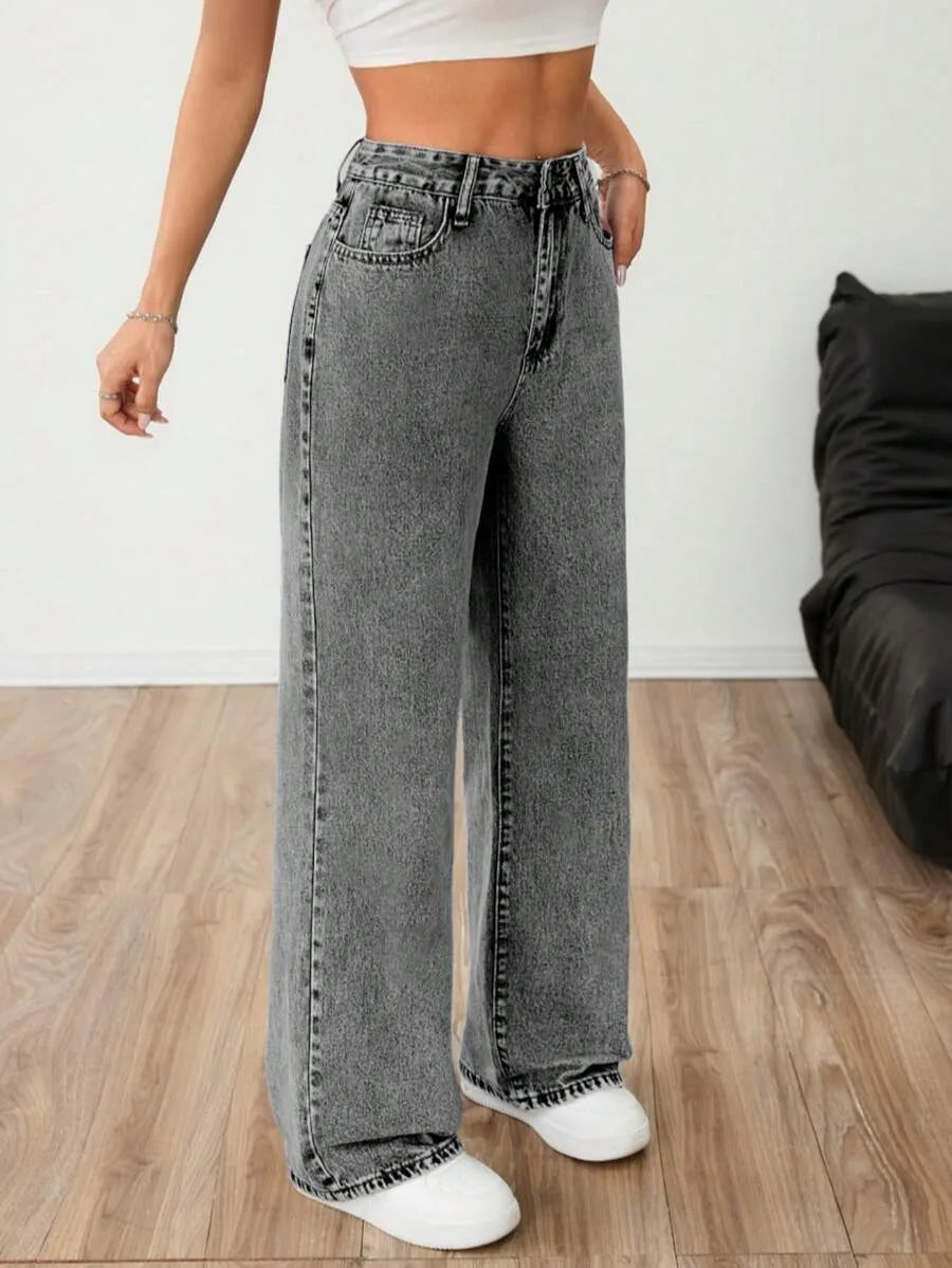 Beatrix | Women's Wide Leg Jeans Mid Rise Pleated Front Washed Denim