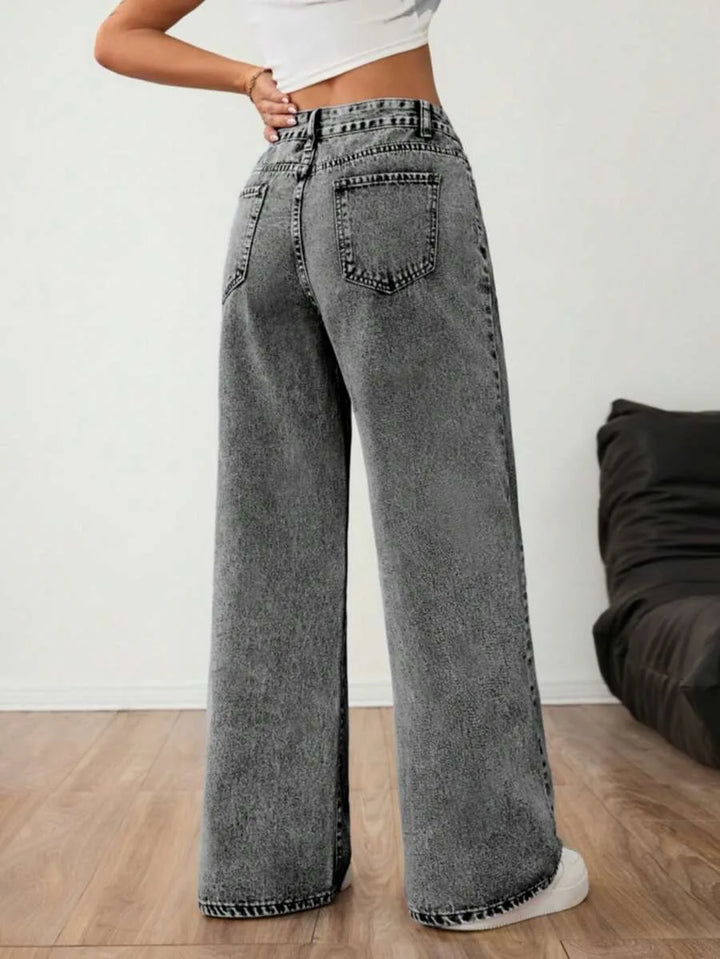 Beatrix | Women's Wide Leg Jeans Mid Rise Pleated Front Washed Denim