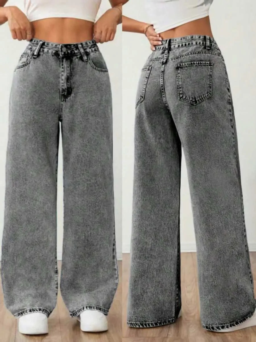 Beatrix | Women's Wide Leg Jeans Mid Rise Pleated Front Washed Denim