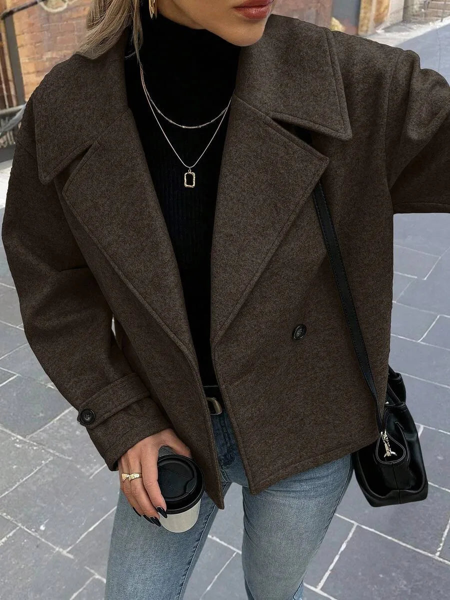 Adeline | Women's Oversized Double Breasted Coat Wide Lapel Longline