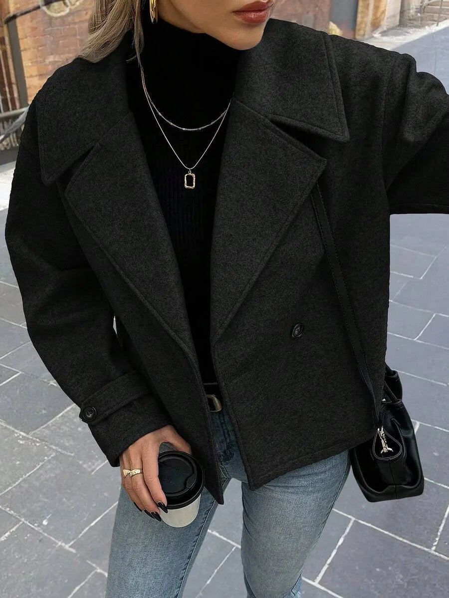 Adeline | Women's Oversized Double Breasted Coat Wide Lapel Longline