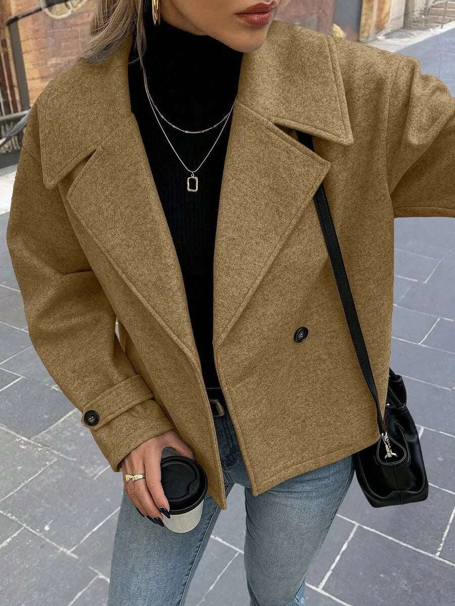 Adeline | Women's Oversized Double Breasted Coat Wide Lapel Longline
