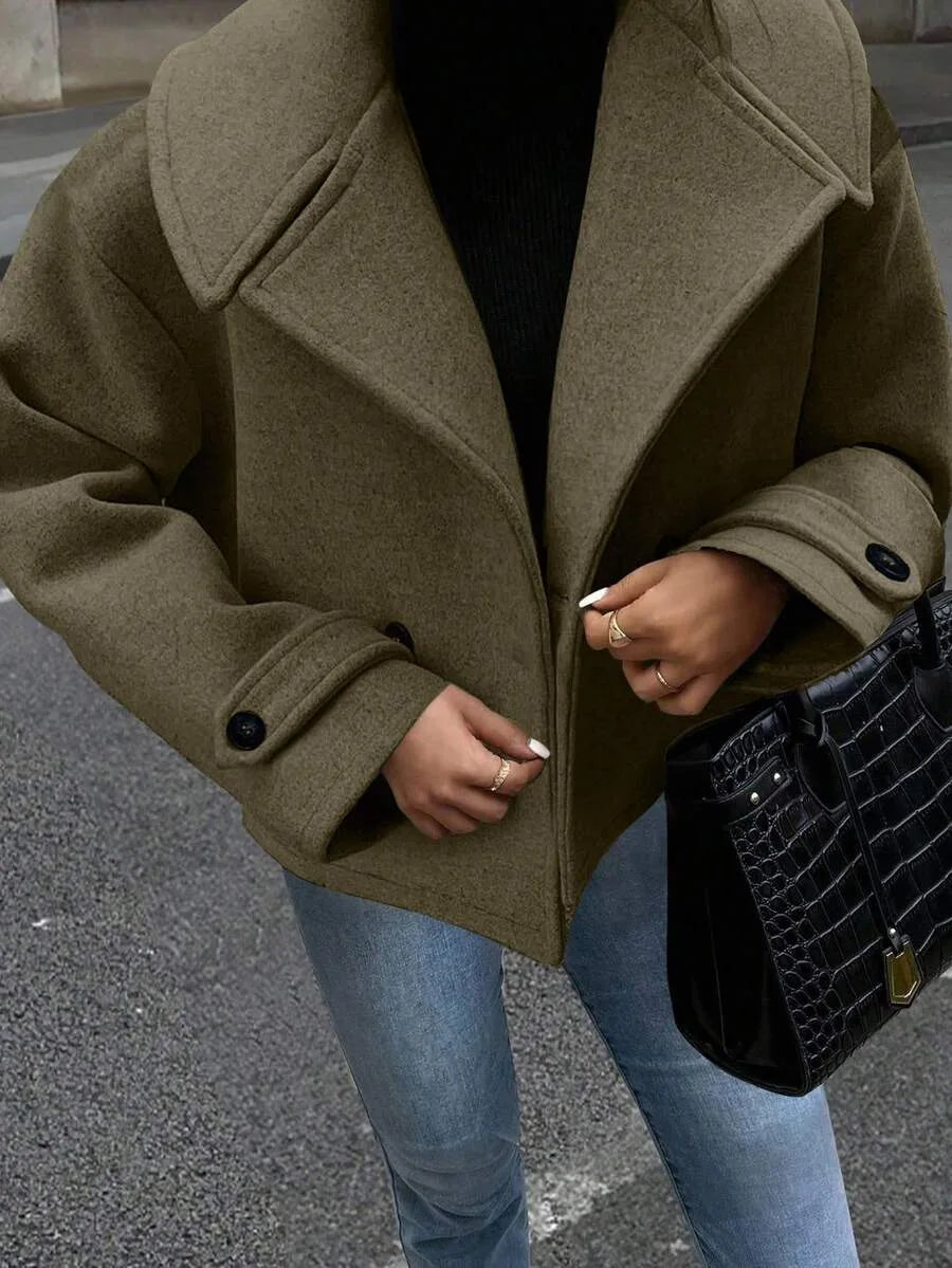 Adeline | Women's Oversized Double Breasted Coat Wide Lapel Longline