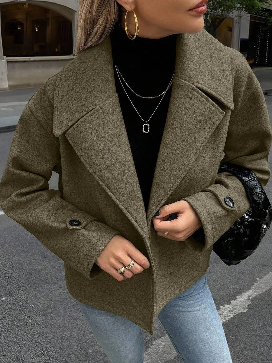 Adeline | Women's Oversized Double Breasted Coat Wide Lapel Longline