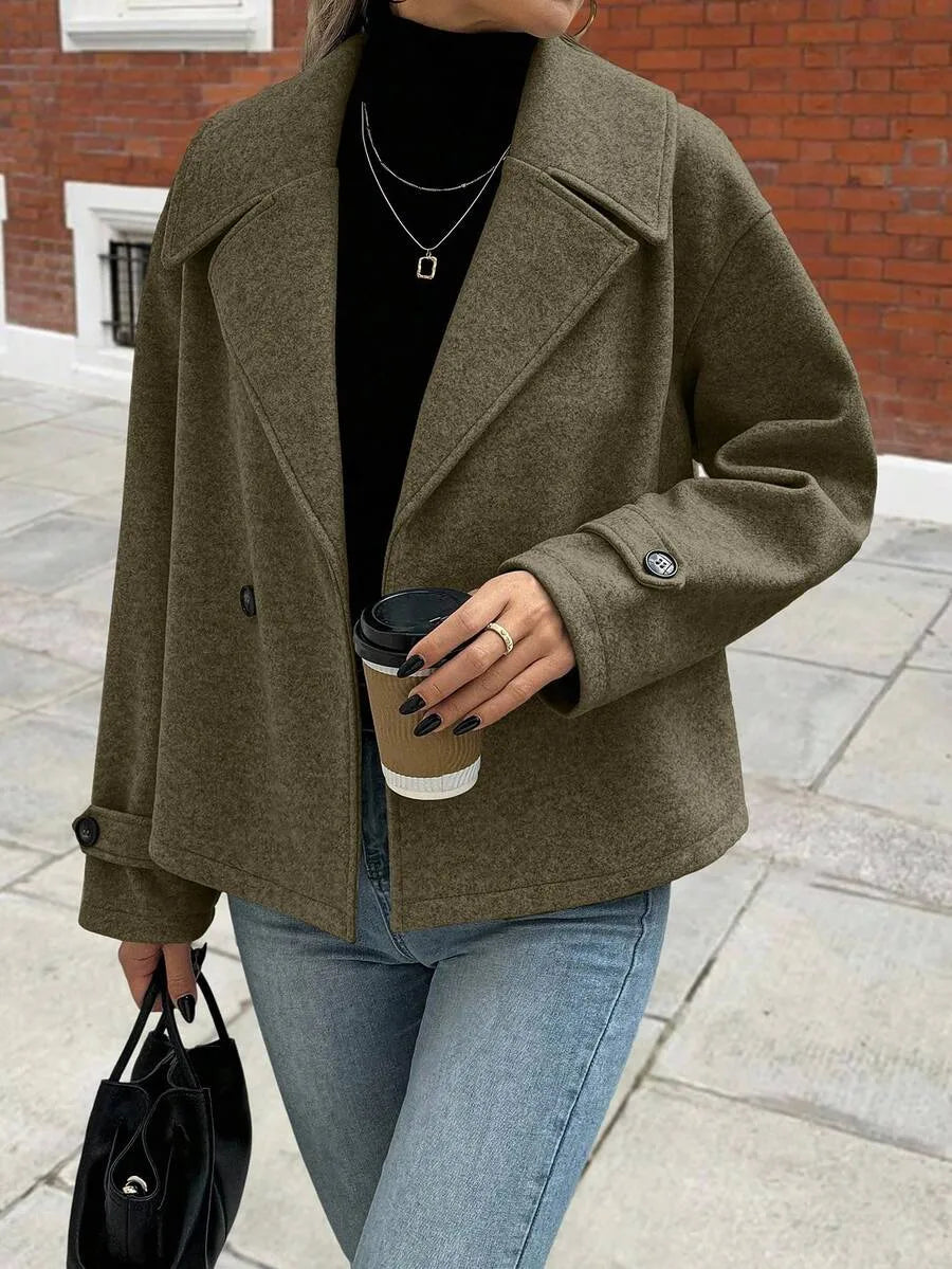 Adeline | Women's Oversized Double Breasted Coat Wide Lapel Longline