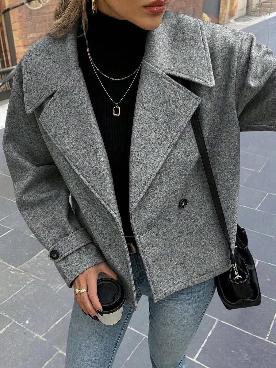 Adeline | Women's Oversized Double Breasted Coat Wide Lapel Longline