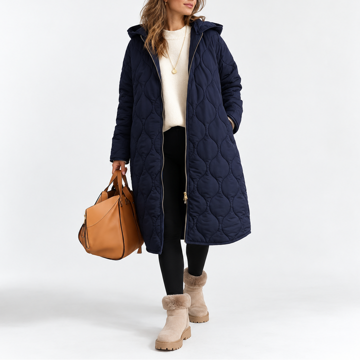 Lavinia | Women's Long Quilted Hooded Winter Coat Side Pockets