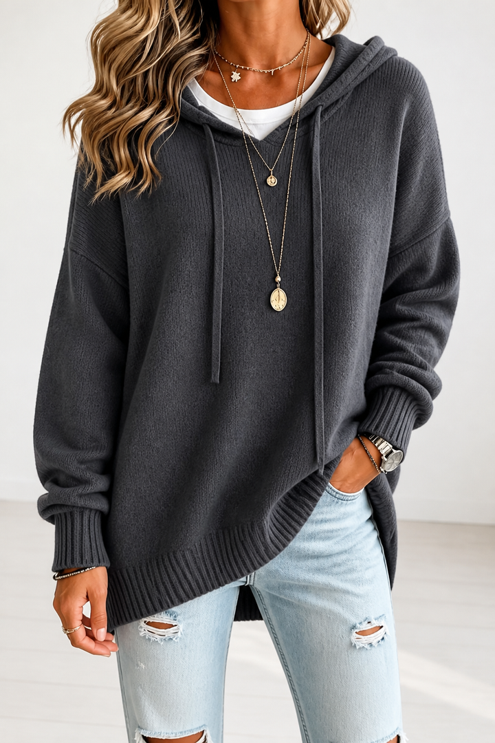 Alina | Women's Oversized Hooded Knitted Jumper Dropped Shoulder