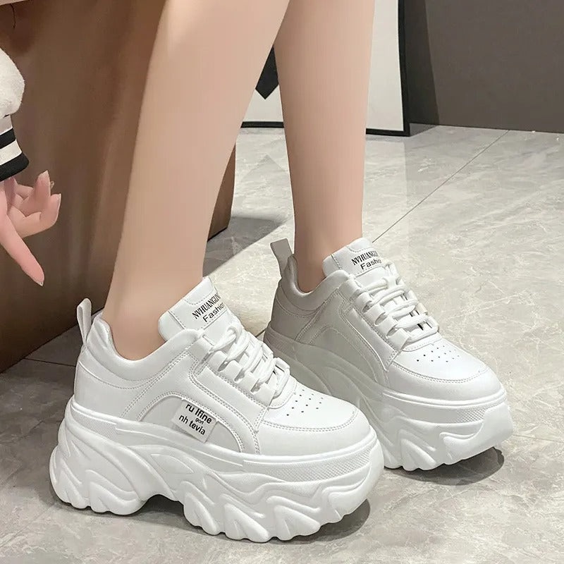 Harper | Women's Leather Chunky Platform Trainers Thick Sole