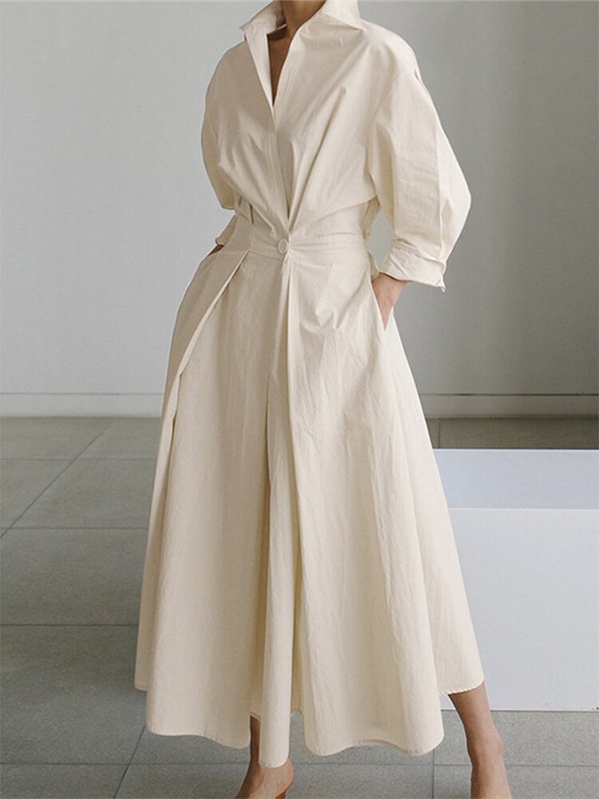 Emilia Elegant Shirt Midi Dress with Buttons