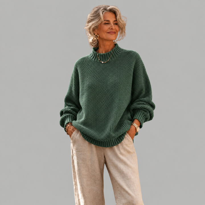 Maisie | Women's Knitted Jumper Ribbed Stand Collar Drop Shoulder