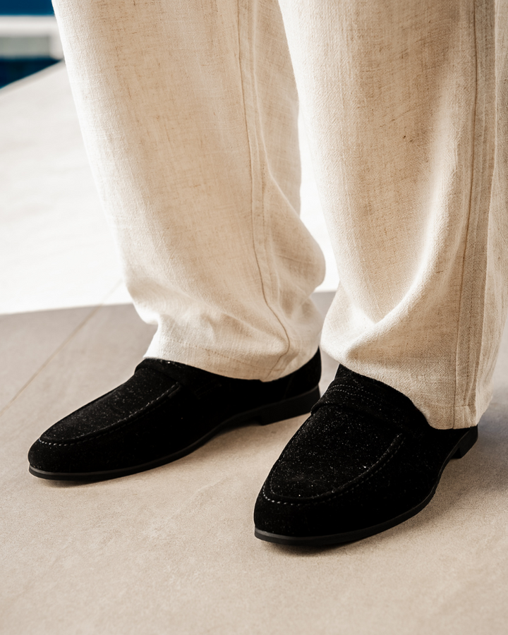 Men’s Suede Penny Loafers Sleek Low Profile Dress Shoes