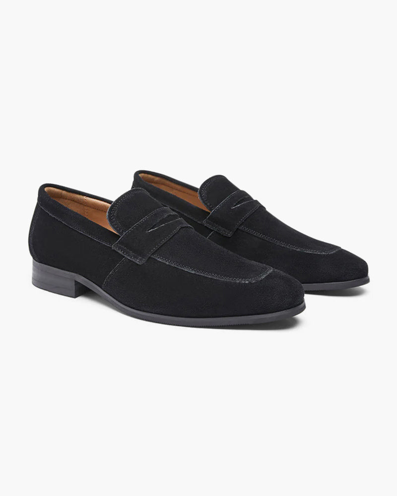 Men’s Suede Penny Loafers Sleek Low Profile Dress Shoes