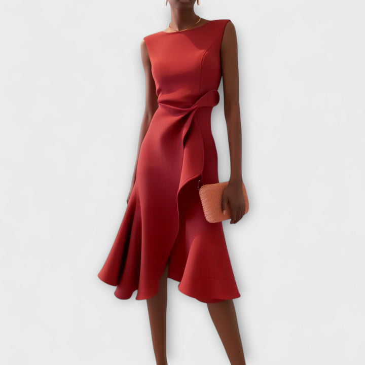 Sheila Draped Asymmetric Midi Dress