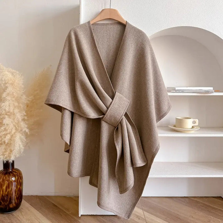 Women’s Belted Poncho Coat – Windproof Layer for Autumn and Winter